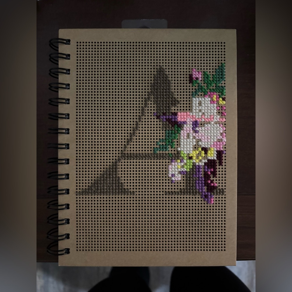 “A” Floral Embroidered Unlined Notebook with Brown Cover